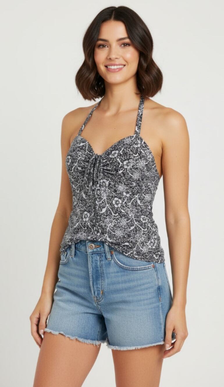 Free People Adjustable Tank Blue Halter Cami Tie Back Soft Stretch Size Large